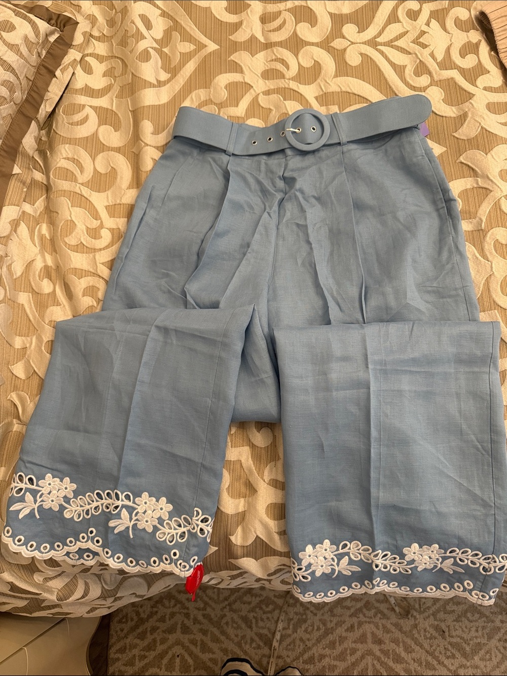 Elie tahari Powder Blue Wide-Leg High-Waist Pants embroidered